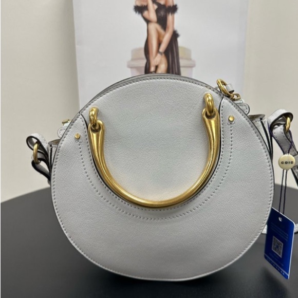 Chloe Gray and Red Crossbody Bag with Gold Accents - Picture 2 of 10